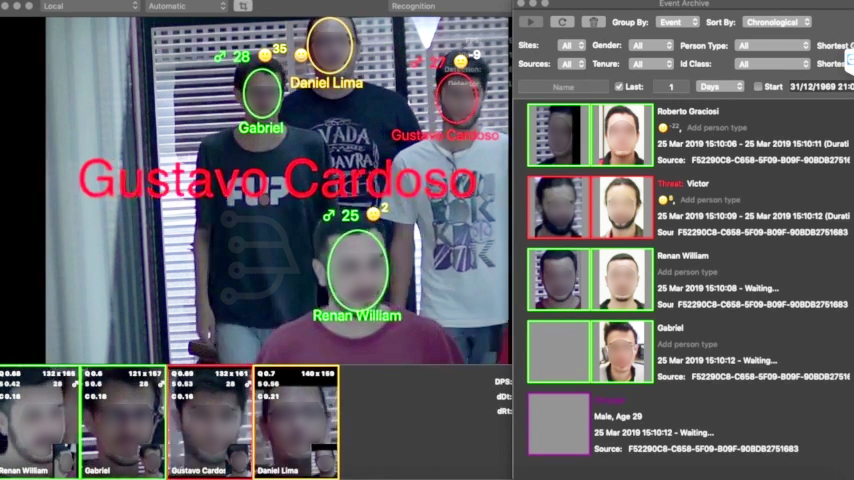 다인스 SAFR 얼굴 인식 솔루션 분석 화면