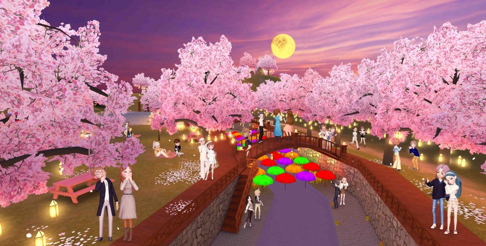 이프랜드 유저들이 ‘벚꽃엔딩’ 랜드에서 벚꽃놀이를 즐기고 있는 모습. [사진=이프랜드]