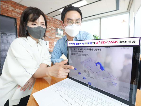 LG유플러스 직원들이 SD-WAN 구성요소를 설명하고 있는 모습