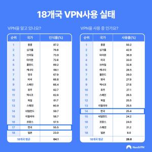 한국인 55.5%, VPN 알고 25.4% 사용