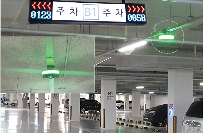 큐디스가 경주시 센트럴푸르지오 아파트 주차장에 영상방식 12면 주차유도시스템을 설치 했다.