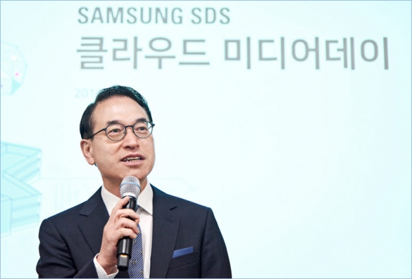 삼성SDS 홍원표 대표가 20일 춘천 데이터센터에서 열린 '클라우드 미디어데이' 에서 환영사를 전하고 있다. [사진=삼성SDS]