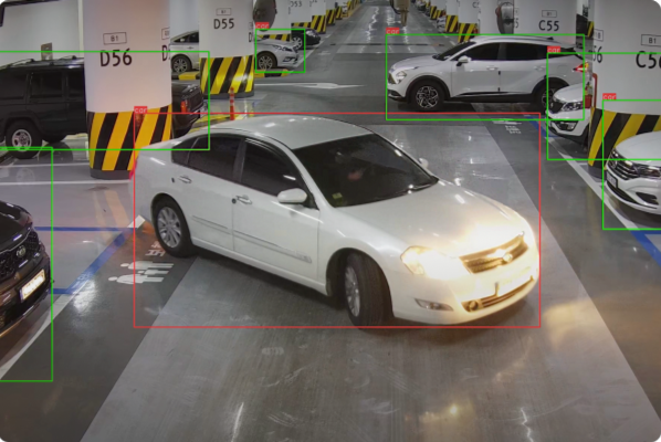 비전 AI를 통해 주차장 내부를 실시간 탐지하는 모습. [사진=베스텔라랩]
